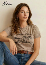 Riders Club derby T-shirt Griege. equestrian vintage horse print