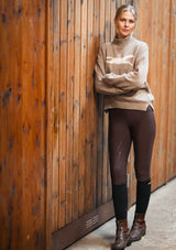 Le pantalon d'équitation de compression Flow, marron + or