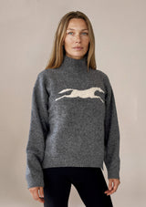 Lope wool polo knit tröja i 100 ull - Gråmelerad på modell