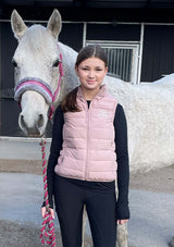 TEAM VEST - Ridväst i Dun för juniorryttare puderrosa & gröngrå