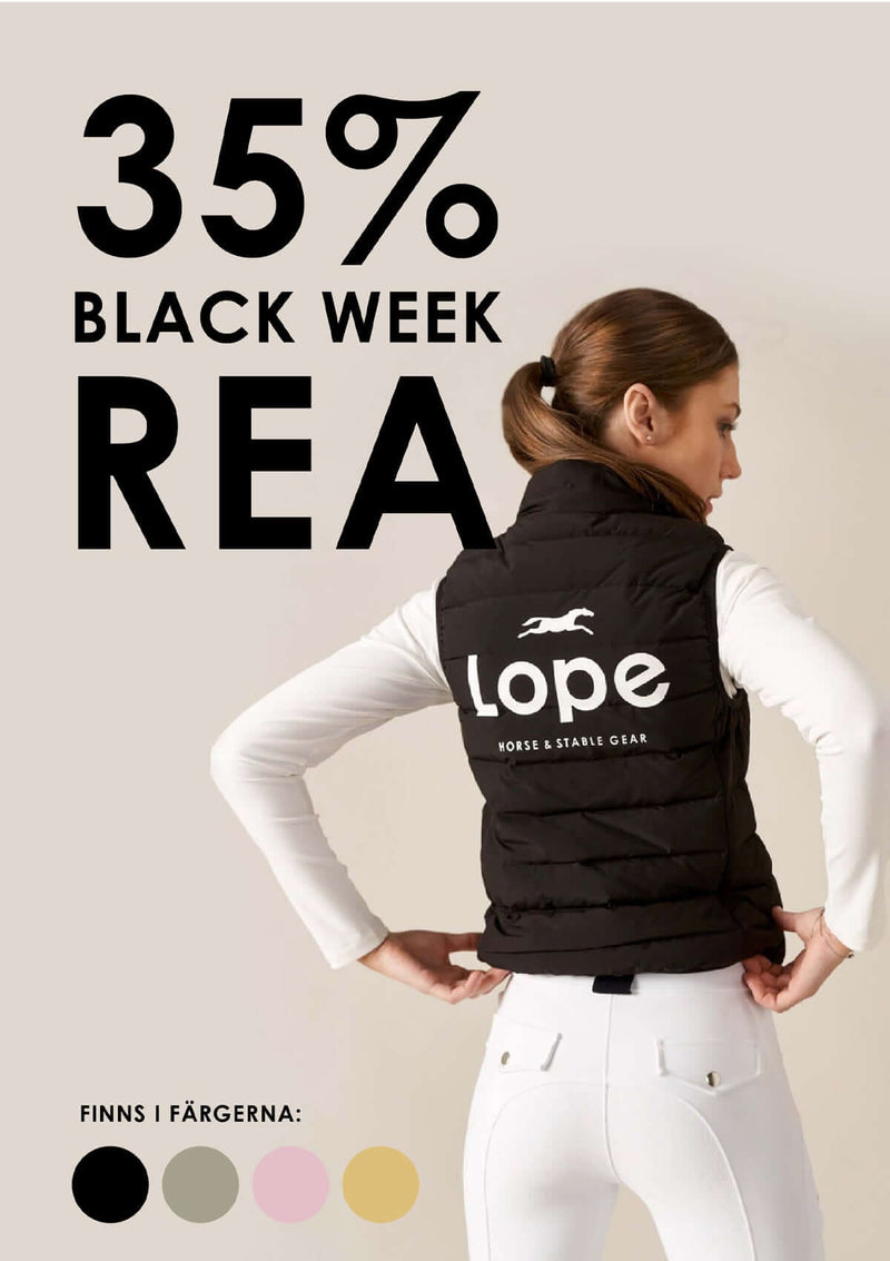 black week rea på ridväst i dun finns i fyra färger