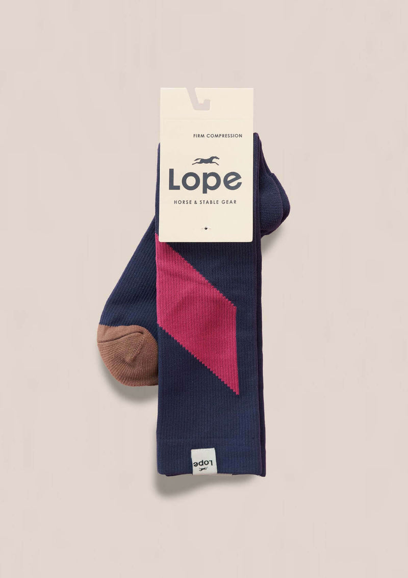 LES CHAUSSETTES SPORT ÉQUESTRE - BLEU ROI + ROSE CERISE DIAGONAL