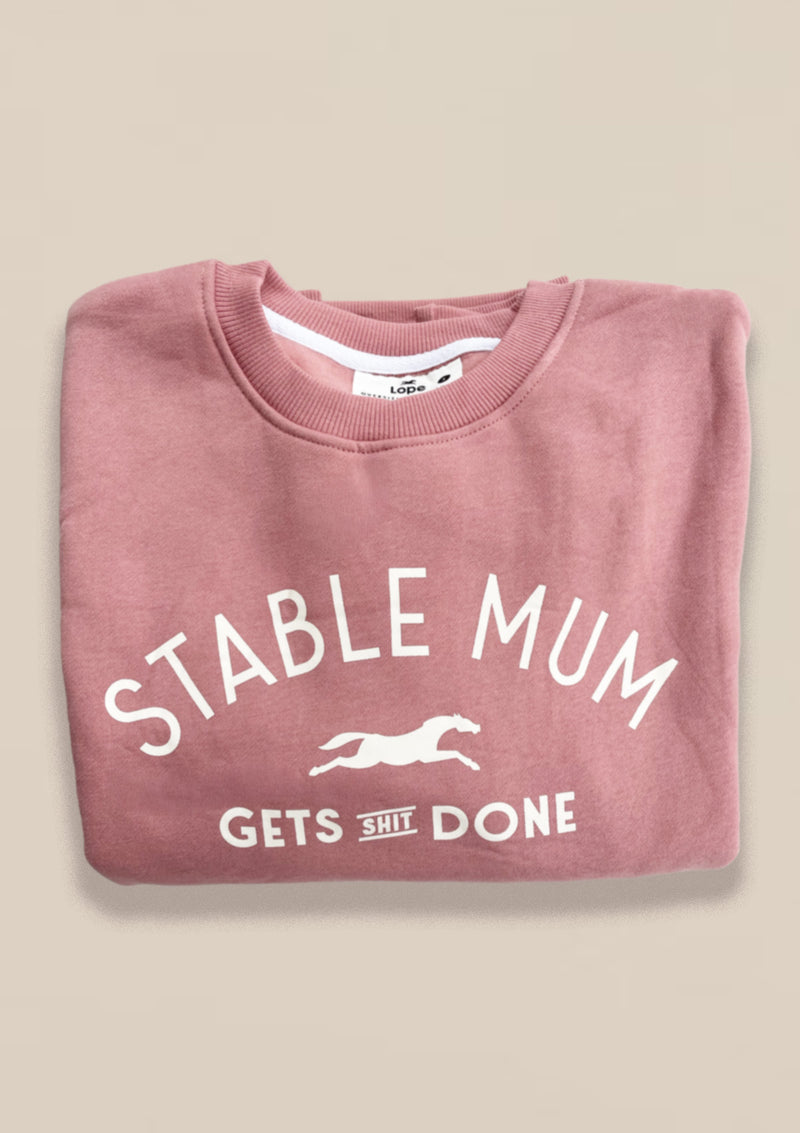 Stable mum gets shit done college sweater lope.se. soft and wam in peachy pink