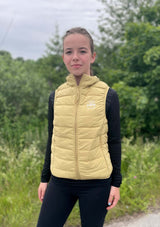 snygg väst för ridning dam, gul med dunfyllning