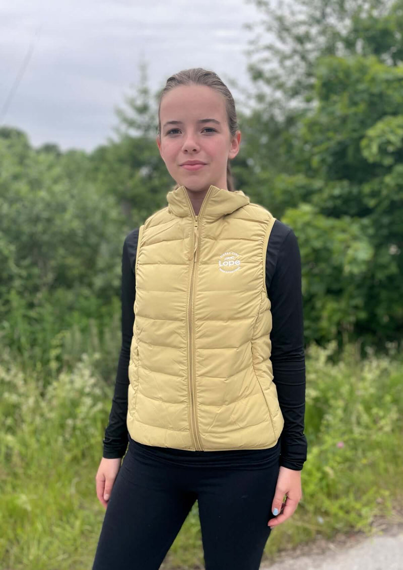 snygg väst för ridning dam, gul med dunfyllning