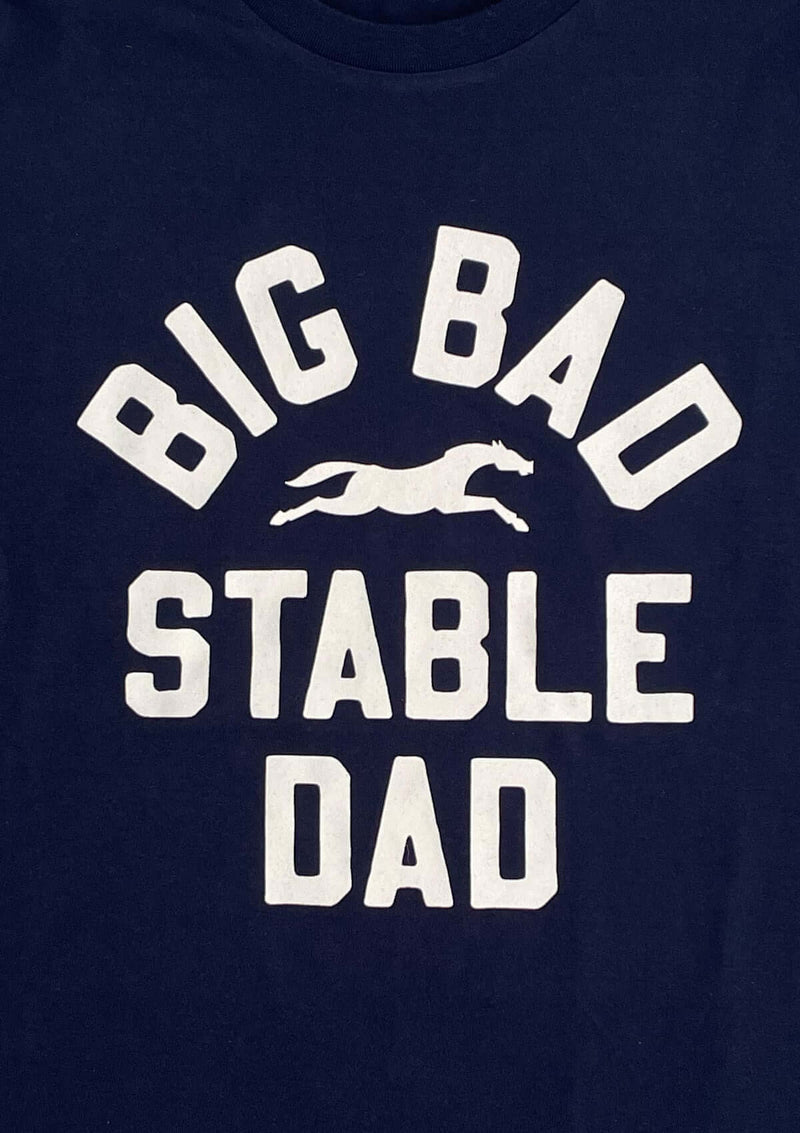 t-shirt med tryck big bad stable dad, till alla ponny pappor. mörkblå