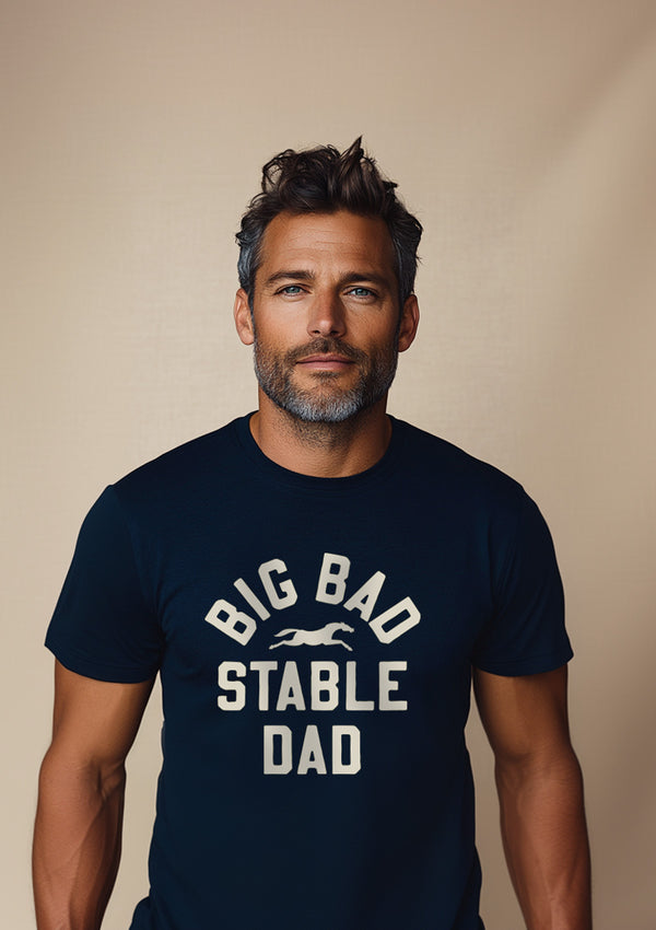 big bad stable dad print T-shirt in dark navy, perfect for all parents