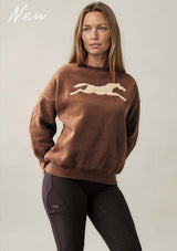 brun oversized college tröja med häst på bröstet