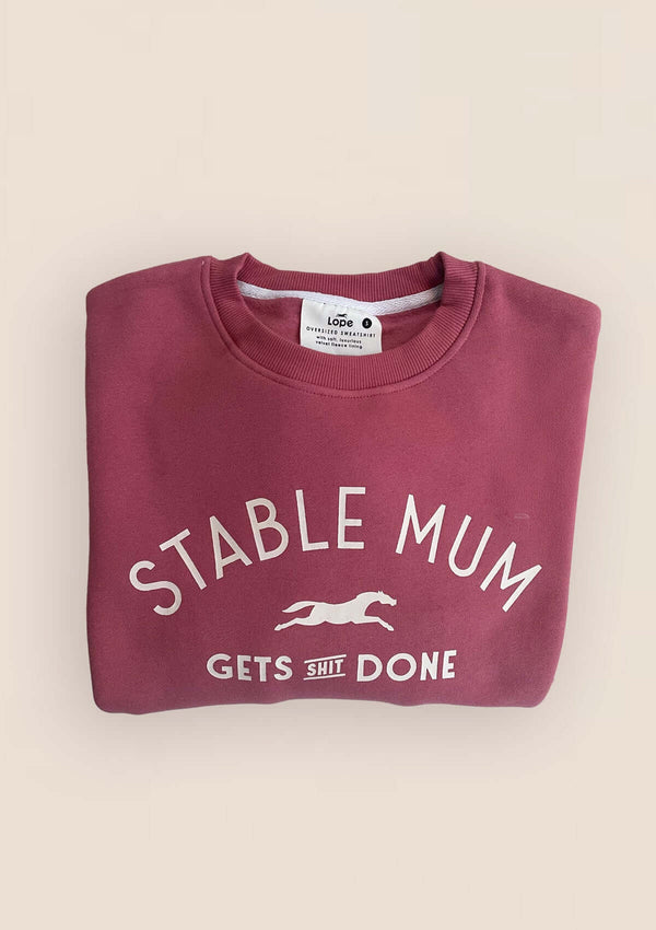 Oversized r osa  collegetröja med tryck "stable mum get shit done" 